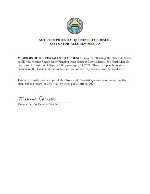 NOTICE OF POTENTIAL QUORUM CITY COUNCIL Clovis Library Water Planning_001